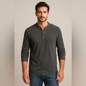 Ecoths Organic Cotton Slub Knit Henley Shirt Blue Men’s Large Fair Trade Rugged